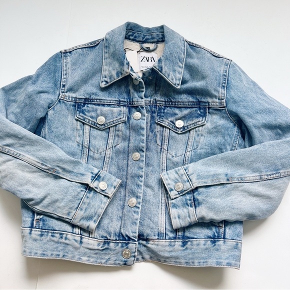 Zara Trucker Jean Jacket Denim Sherpa Lined Blue Jean NEW M Cowboy western - Picture 2 of 7